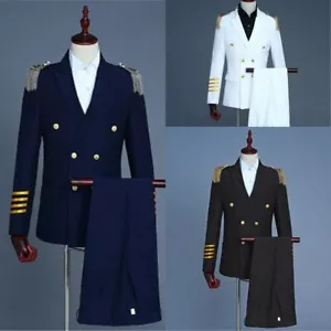 Men Airline Pilot Captain Suit Aviator Uniform Jacket Suit Party Show Costume - Picture 1 of 8