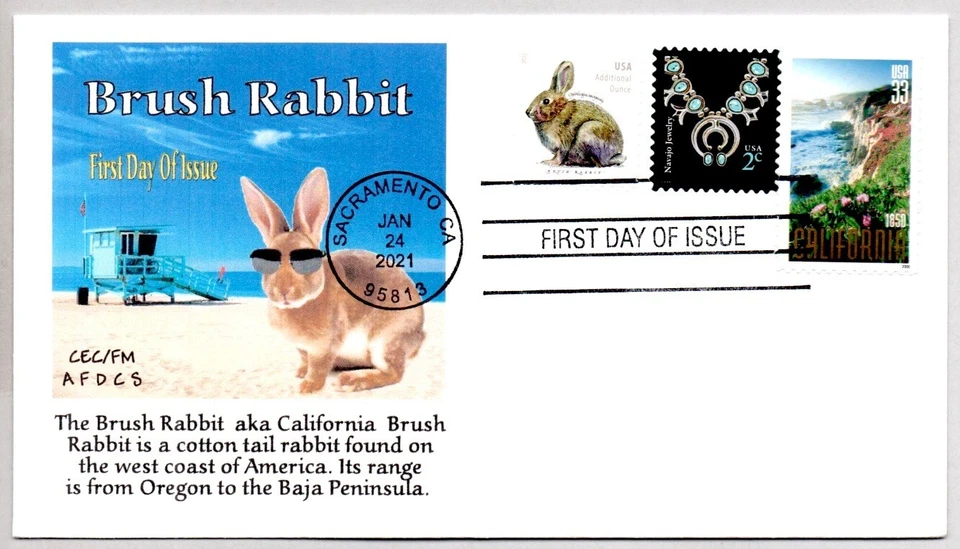 #5544 CALIFORNIA BRUSH RABBIT FIRST DAY OF ISSUE COLOR CANCEL AFDCS  FDC - Image 1 of 1
