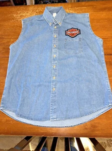 Chaleco Vaquero Harley Davison Talla L Sin Mangas Bordado Motociclista Bolsillo Frontal - Imagen 1 de 10