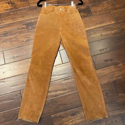 Pantalones HAROLD'S Mujer 6 Gamuza Cuero Cremallera Frontal Cintura Alta Marrón Óxido De Colección Foto 1 de 4