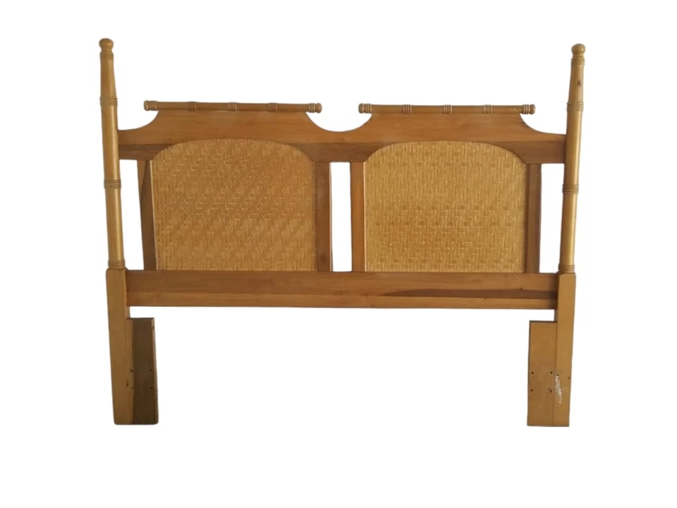 Cabecero Mid Century Imitación Bambú Arce Tejido Caña Dividida Paneles Tamaño Queen Foto 1 de 4