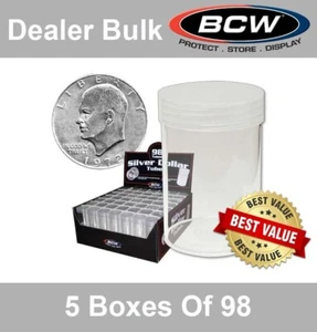 490 BCW Tubos Redondos para Monedas de Dólar Grandes Morgan Peace 5 Cajas de 98 38.5mm NUEVOS - Imagen 1 de 8