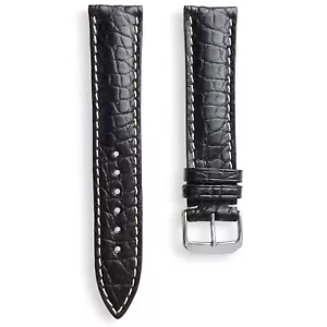 Cinturino per orologio 22 mm nero originale Louisiana in pelle di alligatore imbottito punto bianco - Foto 1 di 4