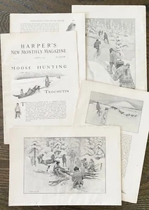CAZA DE ALCES con arte Klondike Indians Yukon Tappan Adney ~ artículo impreso de marzo de 1900 - Imagen 1 de 6