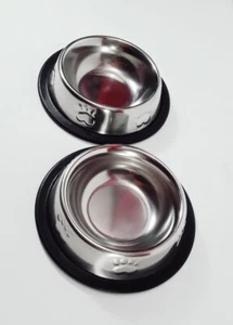 2 Stainless Steel Food Water Bowl Dish Dog Cat Pet Non-tip 6 Oz Non-skid Bowls - Picture 1 of 7