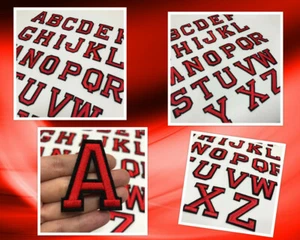 3) Aufnäher Aufbügler Buchstaben Rot/Schwarz 5 cm Alphabet ABC Name Initialien - Bild 1 von 1