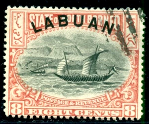 1897 Proa, Prau, Perahu, barca a vela multiscafo, LABUAN, Borneo settentrionale, Michel 75, VFU - Foto 1 di 2