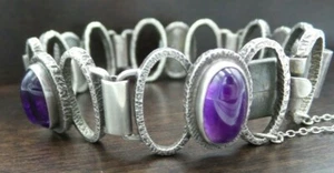 Vintage Mid Century German GUSTAV HAUBER 835 Silber & Amethyst Designer Armband - Bild 1 von 12