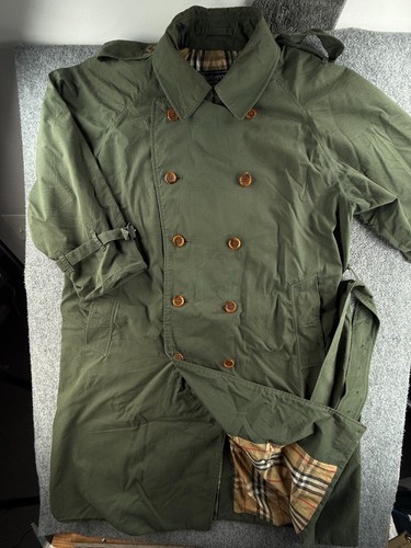 Burberry trench coat Inghilterra Nova fodera a quadri con cintura anni 90 verde taglia 52R G90D