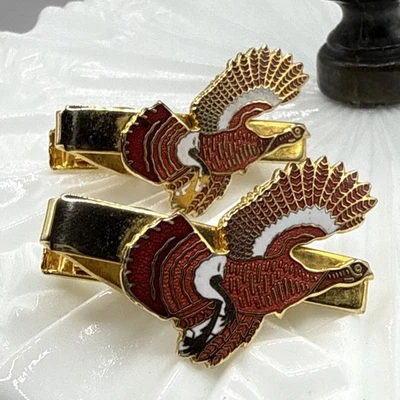 野鸡领带夹搪瓷金色复古鸟类狩猎西方套装 2 件 — 第 1/4 张图片