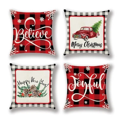 Fundas de Almohada Feliz Navidad Feliz Año Nuevo Granja - 18x18, Paquete de 4 - Navidad... Foto 1 de 4