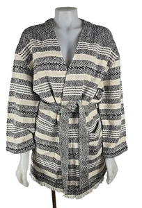 NWT - Eileen Fisher Striped Woven Belted Fringed Organic Cotton Jacket Medium - Picture 1 of 5