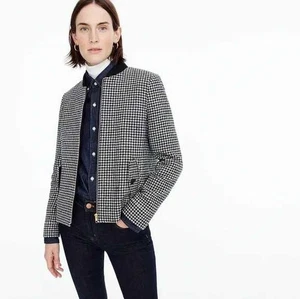 Nuevo XS XL J.Crew Houndstooth Bomber Chaqueta de Lana en Negro y Marfil - Imagen 1 de 8