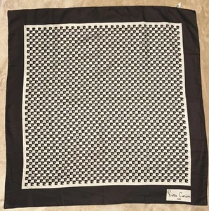 Vintage 70er Pierre Cardin Paris quadratischer Logo Schal schokobraun & creme - Bild 1 von 13