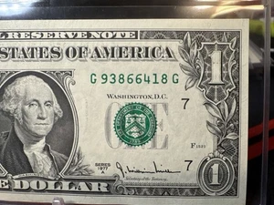 Billete de 1 dólar de la Reserva Federal 1977-A bloque G/G (W) (Chicago G) sin circular - Imagen 1 de 6