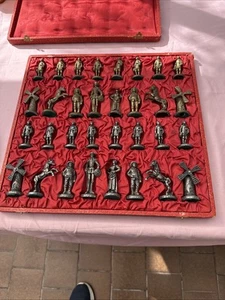 A Pewter Figurative Chess Set, all pieces in thematic style, maybe continental. - Picture 1 of 11