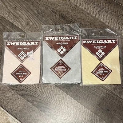 Lot Of 3 Cross stitch fabric 14  18 count Zweigart Damask  12x18 14x18 Blue Pink - Image 1 of 2