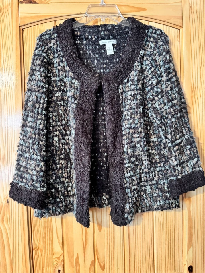 Susan Bristol Knobby Speckled Brown Gray, 3/4 Sleeve  Cardigan - Image 1 of 1