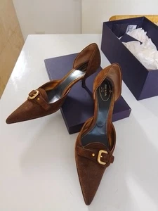 Prada gattino tacco marrone scamosciato 40,5 40 1/2 decolte a punta vintage - Foto 1 di 8