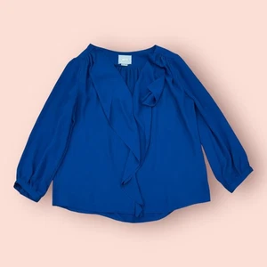 Anthropologie Maeve Blouse Womens Size 4 Royal Blue Ruffle Pullover Work Career - Picture 1 of 6