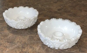Vintage Milk Glass Set of Two Candle Holders Milk Glass L E SMITH GLASS 4 1/2" - Picture 1 of 5