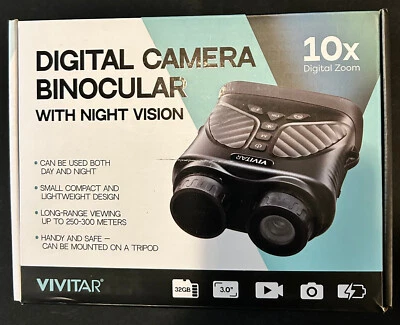 Vivitar VIVCVIR12 Digital Camera Binocular 10x Zoom w/Night Vision Black +32GB - Image 1 of 4