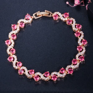 Pulsera de cristal de circonita joyería de lujo para mujer enchapada en oro amarillo circonita roja fiesta - Imagen 1 de 16