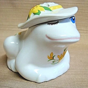 1980 WINKENDER FROSCH im MÜTZE handbemalt Porzellantasche/Potpourri-Glas von AVON - Bild 1 von 10
