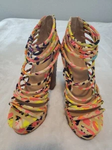 NWOT BAMBOO Tournament Strappy Platform Heels Size 7 M 37 Shoes Multicolor - Picture 1 of 12