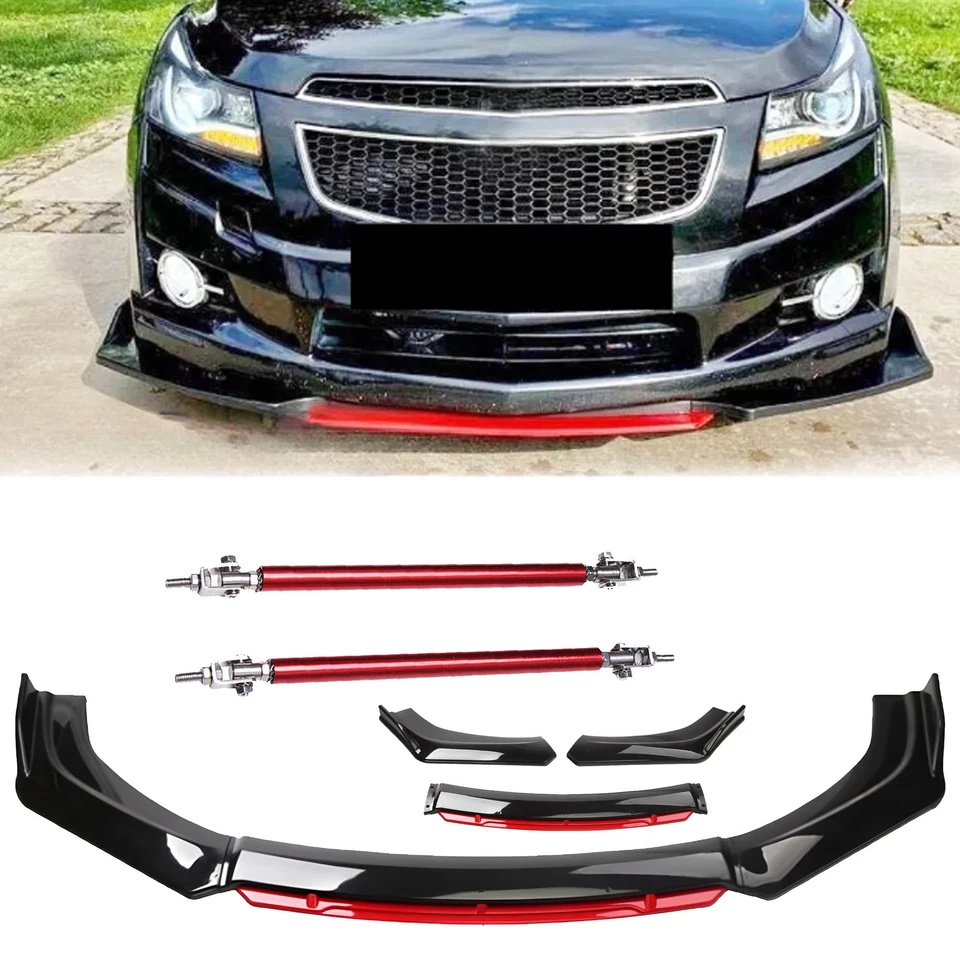 For Chevrolet Cruze 2010-19 Front Bumper Lip Red Layer Splitter Spoiler Black R Foto 1 de 4