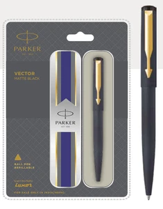 Parker Vector Matte Black Ball Pen Gold Trim - Pack Of 1 - Picture 1 of 3