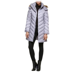 Kenneth Cole Heavyweight 3/4 Faux Fur Trim Hooded Puffer (Light Grey, Small) - Picture 1 of 3