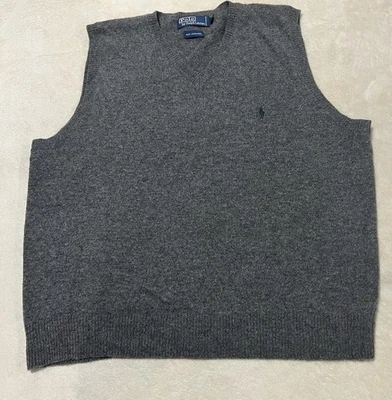 Colete Polo Ralph Lauren Masculino Cinza 100% Lã de Cordeiro Decote V Logotipo de Malha Tamanho G - Imagem 1 de 4