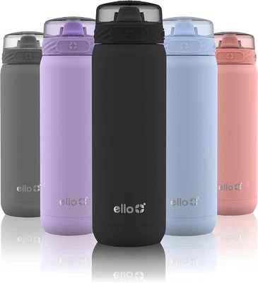 Ello Cooper 22oz Stainless Steel Water Bottle with Straw and Carry Black  - Image 1 of 4