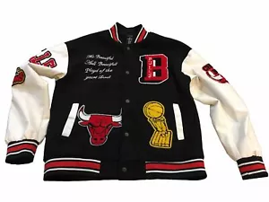 Rare Bomber Chicago Bulls Faux? Leather Jacket Size Youth? XL NBA Finals - Picture 1 of 10