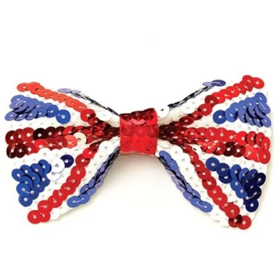Unisex Union Jack Blue Red White Sequin Pattern Novelty Party Bow Tie New - Image 1 of 3