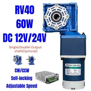 DC12V/24V 60W Two Stage Worm Gear Reducer Gearbox Motor Gearmotors 0.1 to 1.5RPM - Picture 1 of 13