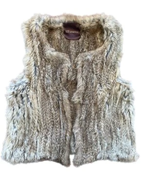 Chaleco 525 America para mujer genuino de piel de conejo sin mangas frente abierto marrón tostado Foto 1 de 4