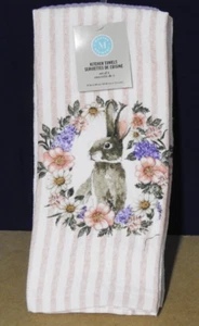 3 MARTHA STEWART KITCHEN TOWELS Pink Stripe Spring Rabbit NEW 28" x 16" NEW - Picture 1 of 4