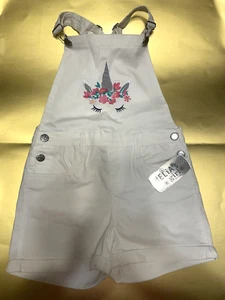 dELiAs girll Stretch Short Overalls with Adjustable Straps Unicorn Front Size 12 - Picture 1 of 3