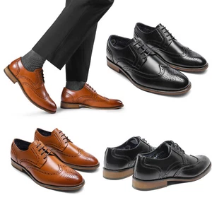Men's Dress Shoes Brogues Derby Shoes Formal Wedding Oxford Shoes Size 8-13 US - Picture 1 of 30