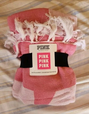 NEW Victoria’s Secret PINK Festival Beach Blanket 50" x 60” Cotton PINK - Image 1 of 4