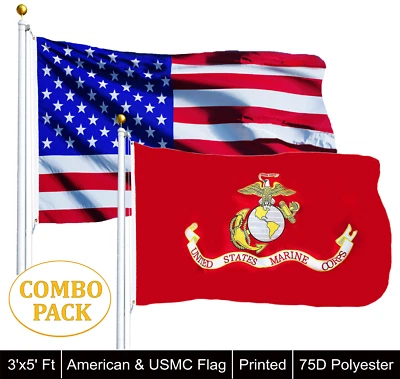 RAMSONS IMPORTS 2 FLAGS UNITED STATES MARINE CORPS FLAG 3 X 5 AMERICAN USA OFFICIALLY LICENSED