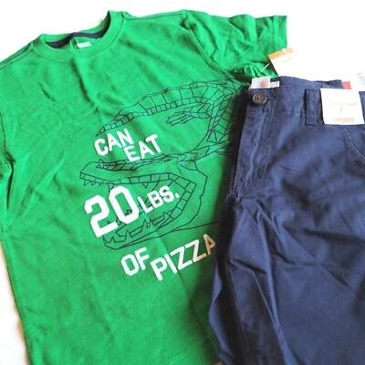 Gymboree Boys 7 "Explorador al Aire Libre" Pizza Aligator Camiseta Azul Marino Sarga Pantalones Cortos Conjunto Nuevo con Etiquetas Foto 1 de 3