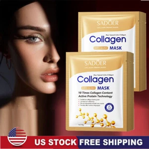 10Pcs Anti-Wrinkle Collagen Face Mask Moisturizing Anti-Aging Repair Brightening - Picture 1 of 16