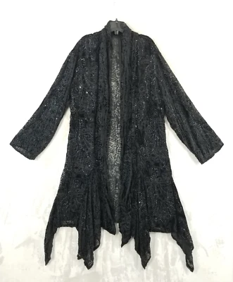 Pañuelo de Colección Plumero 2XL Negro Terciopelo Burnout Lentejuelas Dobladillo Bruja Cachicho Foto 1 de 4