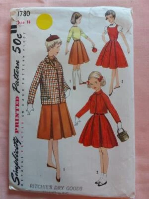 Simplicity 1780 Vintage Child's Jumper, Skirt & Jacket Pattern Size 14   1956 - Image 1 of 2