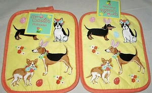 ABRAZADEROS DE PASCUA ~ 7" X 9" ~ Juego de 2 ~ PERROS DE PASCUA - Imagen 1 de 1