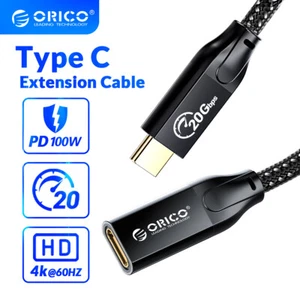 ORICO USB C Extension Extender Cable Cord 20Gbps PD100W HD Male to Female Black - Picture 1 of 12