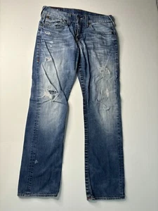 True Religion Ricky Blue Jeans Men 32" Distressed Pocket Flap 607768-1 mja-8590m - Picture 1 of 8